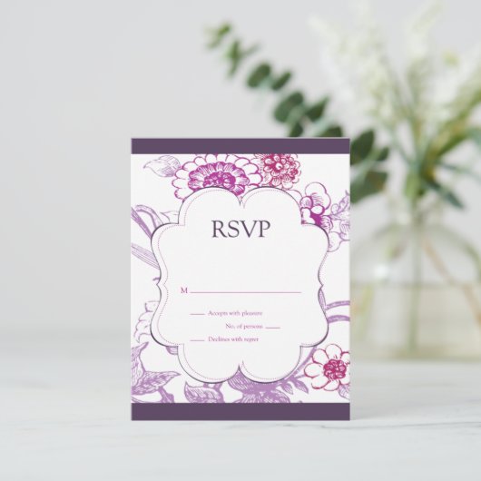 Paarse RSVP-reactiekaart voor Butterfly RSVP (Staand voorkant)