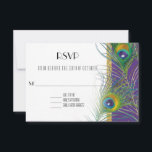 Paarse RSVP Response Kaart Peacock Feathers Gold<br><div class="desc">Dit is een passende RSVP-retourkaart die is ontworpen om te coördineren met de trouwuitnodigingsset van hetzelfde ontwerp. Deze set is bijzonder mooi met gemengde en overeenkomende kleuren en is weergegeven met een koninklijke paarse achtergrond. De rijke juweeltonen die met enkel een aanraking van ruit met de gouden glitterige hoogtepunten worden...</div>
