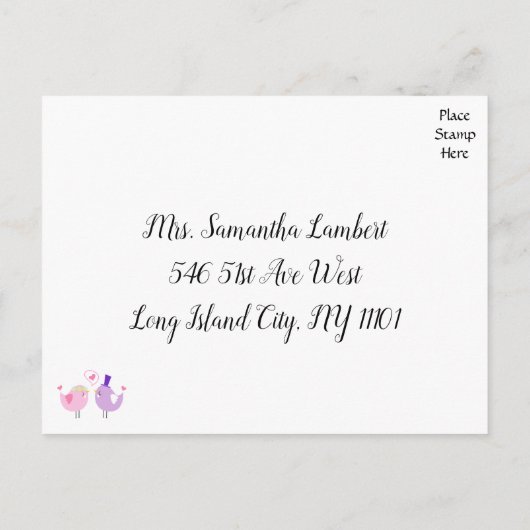 Paarse RSVP Wedding Lovebird Roze Lavendel Wedding Uitnodiging Briefkaart (Achterkant)