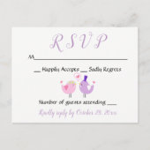 Paarse RSVP Wedding Lovebird Roze Lavendel Wedding Uitnodiging Briefkaart (Voorkant)