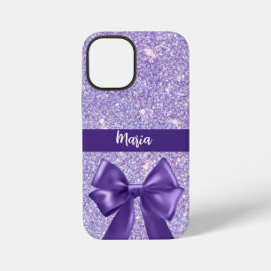 Paarse ruban zilveren glitter op maat iPhone 12 mini hoesje