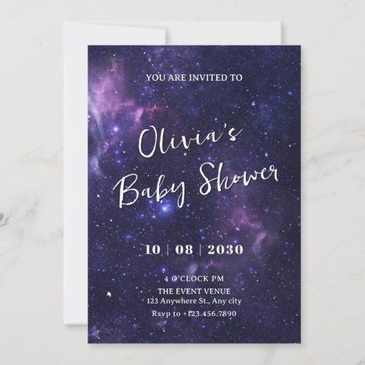 Paarse ruimte baby shower kaart (Voorkant)