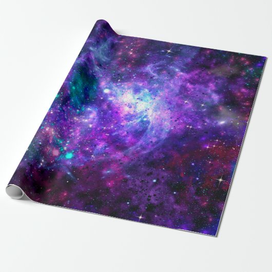 Paarse ruimte Galaxy Cosmic Spacey Blauwgroen roze Cadeaupapier (Uitgerold)
