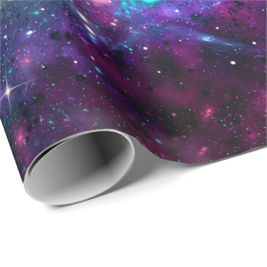 Paarse ruimte Galaxy Cosmic Spacey Blauwgroen roze Cadeaupapier (Rol Hoek)