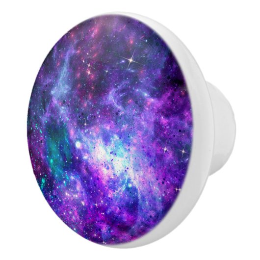 Paarse ruimte Galaxy Cosmic Spacey Blauwgroen roze Keramische Knop (Rechts)