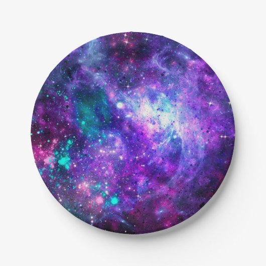 Paarse ruimte Galaxy Cosmic Spacey Blauwgroen roze Papieren Bordje (Voorkant)