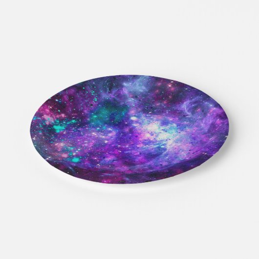 Paarse ruimte Galaxy Cosmic Spacey Blauwgroen roze Papieren Bordje (Gekanteld)