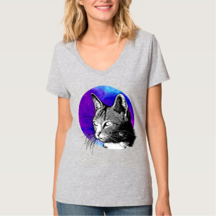 Paarse ruimte-nebula Cat-portret T-shirt