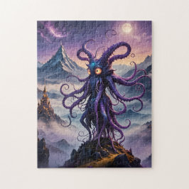 Paarse Ruimte Octopus Vetgedrukte Kleuren Puzzel