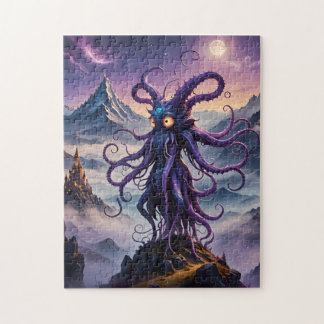 Paarse Ruimte Octopus Vetgedrukte Kleuren Puzzel Legpuzzel