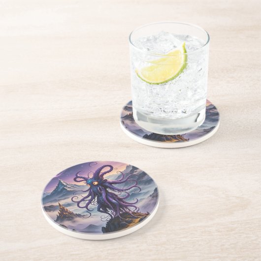 Paarse Ruimte Octopus Zandsteen Onderzetter (Zijkant)
