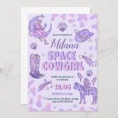 Paarse ruimtevaarder Birthday Uitnodiging (Voorkant / Achterkant)