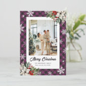 Paarse ruit botanische foto kerstkaart (Staand voorkant)