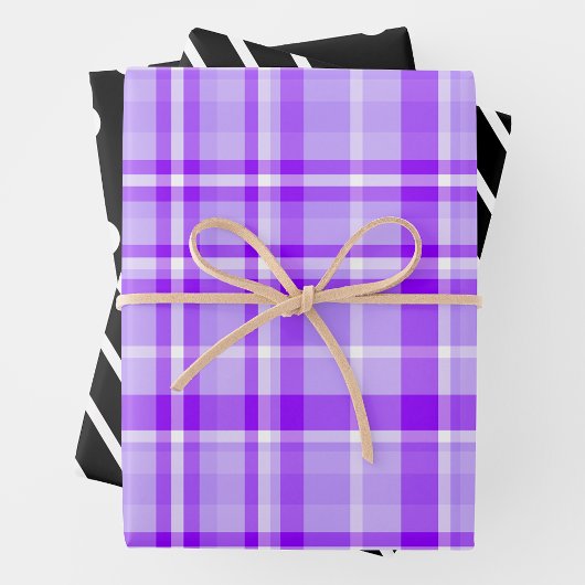 Paarse ruit, zwart & wit inpakpapier vel