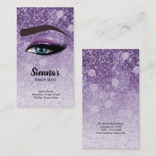 Paarse ruit zweeft ogen | make-up kunstenaar visitekaartje (Voorkant / Achterkant)