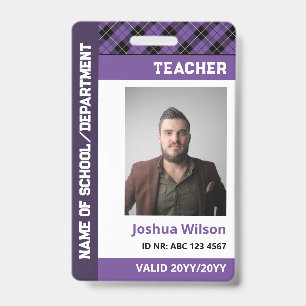 Paarse ruitfoto ID schoolleerkracht Badge
