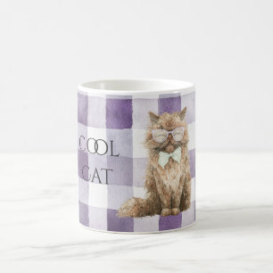 Paarse ruitstrepen Bruine koele kattenbril Koffiemok