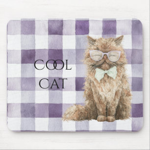 Paarse ruitstrepen Bruine koele kattenbril   Muismat