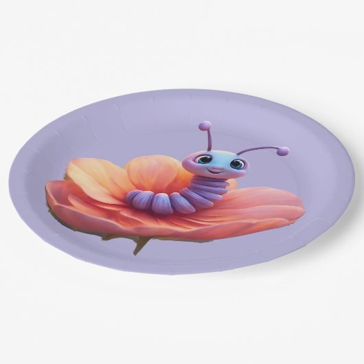 Paarse rups papieren bordje (Gekanteld)