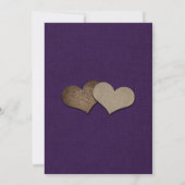 Paarse Rustic Burlap Hearts Mason Jar Wedding Kaart (Achterkant)