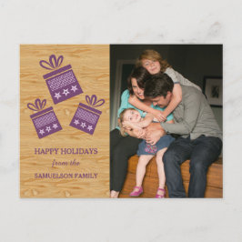 Paarse Rustic Cadeaus Holiday Foto Briefkaart