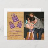 Paarse Rustic Cadeaus Holiday Foto Briefkaart (Voorkant / Achterkant)