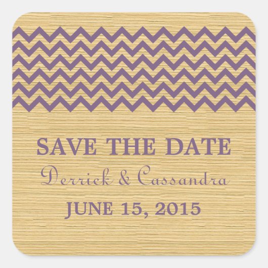 Paarse Rustic Chevron Save the Date Stickers (Voorkant)