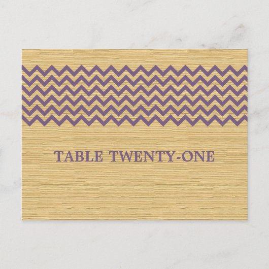 Paarse Rustic Chevron Table Number Briefkaart (Voorkant)