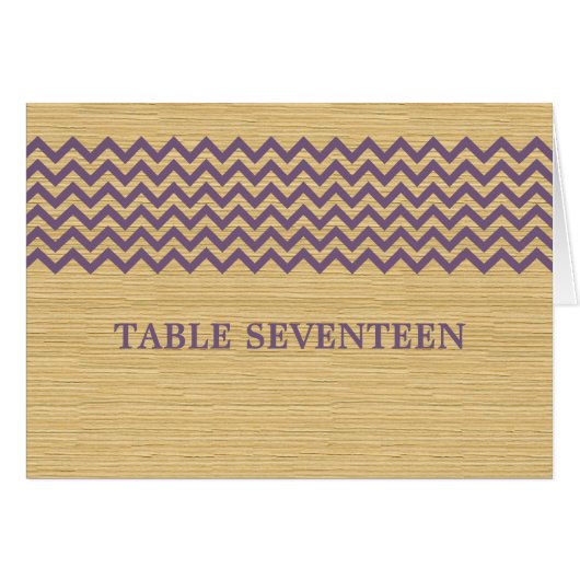 Paarse Rustic Chevron Table Number Kaart (Voorkant Horizontaal)