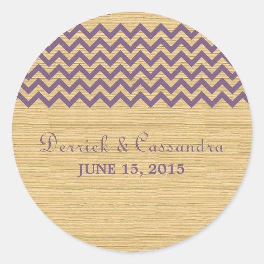 Paarse Rustic Chevron Wedding Stickers (Voorkant)