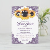 Paarse Rustic Chic Lace Sunflower Bridal Kaart (Staand voorkant)