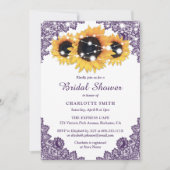 Paarse Rustic Chic Lace Sunflower Bridal Kaart (Voorkant)