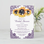 Paarse Rustic Chic Lace Sunflower Bridal Kaart (Staand voorkant)