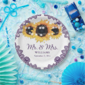 Paarse Rustic Chic Lace Sunflower Wedding Papieren Bordje (Feest)