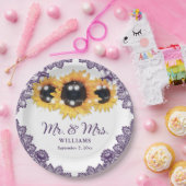 Paarse Rustic Chic Lace Sunflower Wedding Papieren Bordje (Feest)