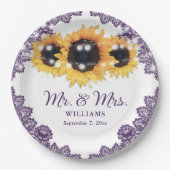 Paarse Rustic Chic Lace Sunflower Wedding Papieren Bordje (Voorkant)