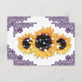 Paarse Rustic Chic Lace Sunflower Wedding RSVP Kaartje (Voorkant / Achterkant)