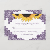 Paarse Rustic Chic Lace Sunflower Wedding RSVP Kaartje (Voorkant / Achterkant)