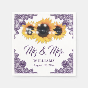 Paarse Rustic Chic Lace Sunflower Wedding Servet