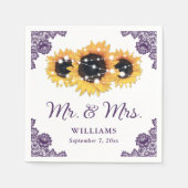 Paarse Rustic Chic Lace Sunflower Wedding Servet (Voorkant)