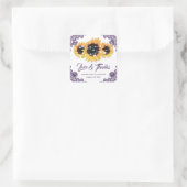 Paarse Rustic Chic Sunflower Weddenschap Bedankt Vierkante Sticker (Tas)