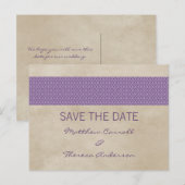 Paarse Rustic Damask sparen het Briefkaart van de (Voorkant / Achterkant)