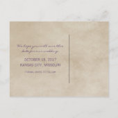 Paarse Rustic Damask sparen het Briefkaart van de (Achterkant)
