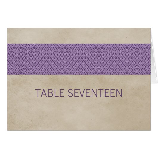 Paarse Rustic Damask Table Number Kaart (Voorkant Horizontaal)