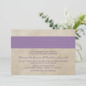 Paarse Rustic Damask Wedding Invite Kaart (Staand voorkant)