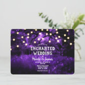 Paarse Rustic Enchanted Forest Lights Wedding Kaart (Staand voorkant)