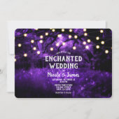 Paarse Rustic Enchanted Forest Lights Wedding Kaart (Voorkant)