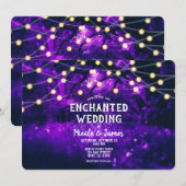 Paarse Rustic Enchanted Forest Lights Wedding Kaart (Voorkant / Achterkant)