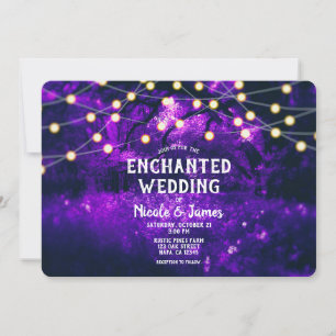 Paarse Rustic Enchanted Forest Lights Wedding Kaart