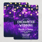 Paarse Rustic Enchanted Forest Lights Wedding Kaart (Voorkant / Achterkant)